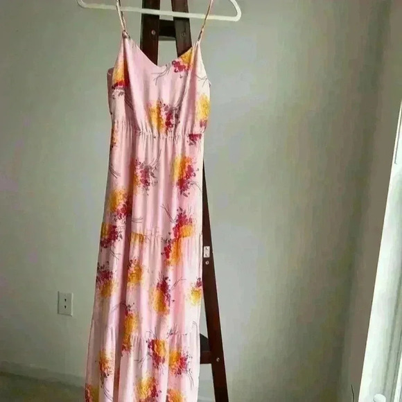 J. Crew  Pink Sunburst Bouquet Tiered Maxi Spaghetti Strap Sundress Sz 0 / XS - Picture 1 of 6
